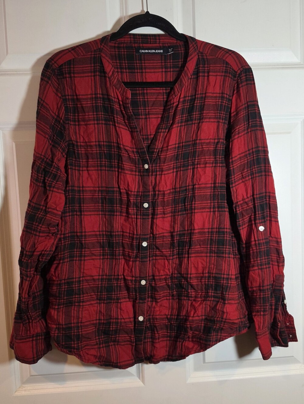 Calvin Klein Jeans Red & Black Plaid Casual Button-Down Shirt XL
